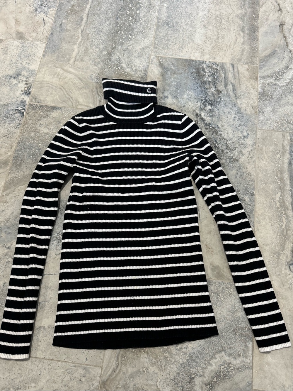 Lauren Ralph Lauren Black and White Striped Turtleneck Sweater 100% Cotton